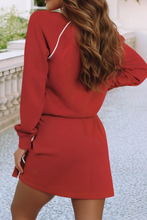 Load image into Gallery viewer, Contrast Piping Crewneck Pullover Mini Skirt Set