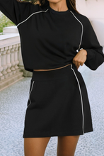Load image into Gallery viewer, Contrast Piping Crewneck Pullover Mini Skirt Set