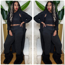 Load image into Gallery viewer, 3 PIECE CARDIGAN CROP TOP  WIDEPANTS SET
