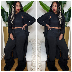 3 PIECE CARDIGAN CROP TOP  WIDEPANTS SET