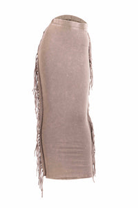 Mineral washed fringed maxi skirt