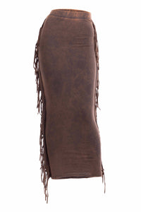 Mineral washed fringed maxi skirt