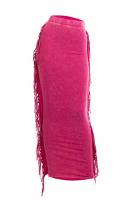 Mineral washed fringed maxi skirt