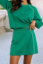 Load image into Gallery viewer, Contrast Piping Crewneck Pullover Mini Skirt Set
